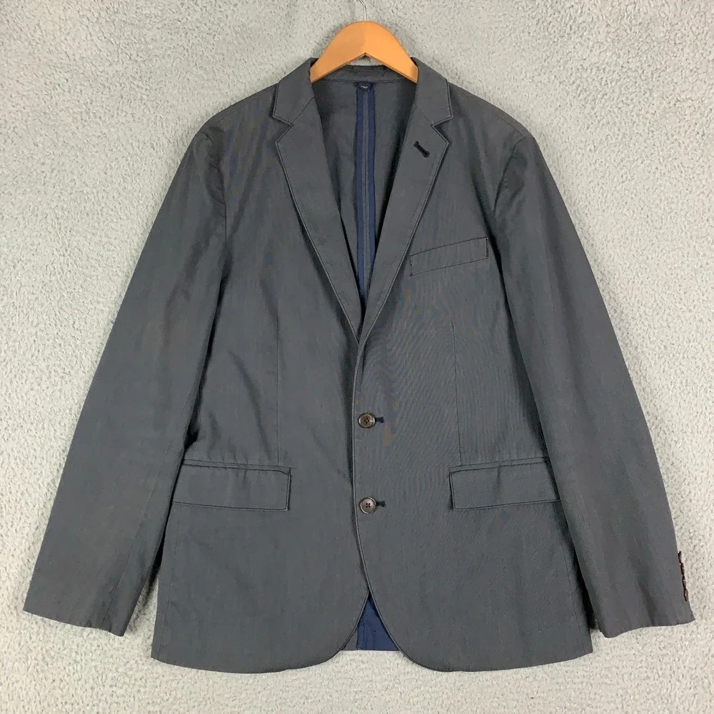J Crew Thompson Blazer Men's Medium M Grey/Blue Unstructured Cotton Twill Jacket
